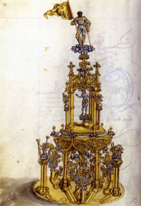 装飾写本版『ハッレ聖遺物書』から「諸像を伴なう銀製鍍金のタベルナクルム」