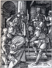 デューラー、木版画「アンナスの前のキリスト」、連作『小受難伝』の一、1508/9年ごろ
