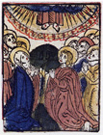 木版画「キリスト昇天」（手彩色）、15世紀半ば