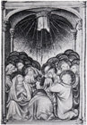 ジャン・ド・ランブール、『ビブル・モラリゼ（教訓化聖書）』中の挿絵「キリスト昇天」、1403 年ごろ、パリ、国立図書館所蔵写本（ms.fr.166, fol.14）
