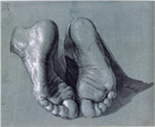 デューラー、使徒の両足裏を描いた素描（『ヘラー祭壇画』のための準備素描）、1508年ごろ、ロッテルダム、ボイマンス・ファン・ボイニンヘン美術館