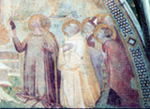 アンブロジオ・ロレンツェッティ「荘厳の聖母」14世紀前半　サン・ガルガーノ　モンテシエーピ礼拝堂　（上図、右下部分の拡大図）