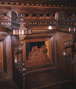 コーロの透視画（背もたれ）「十字架」　サン・ジョヴァンニ・エヴァンジェリスタ教会（パルマ）　1513-32年　コーロの透視画にはキリスト教主題のモチーフも少なくない